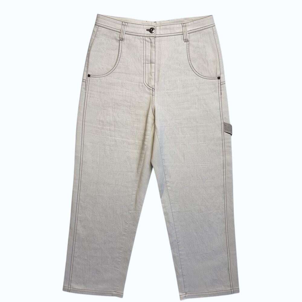 Brunello Cucinelli Pants 30 x 27 Beige Carpenter Straight Linen Blend Italy Made